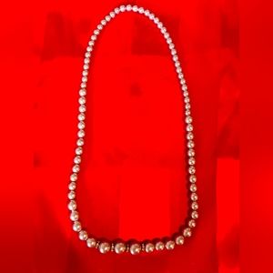 New Grey Large Faux Pearl Mid~Length Necklace with Cubic Zirconia Inlets